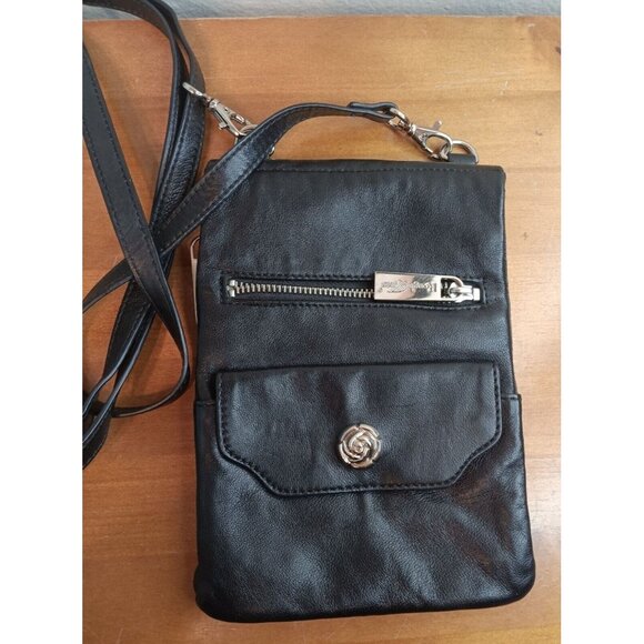 Rough Roses Black Leather Crossbody Bag Purse, Super Soft Adjustable Strap - Picture 1 of 4